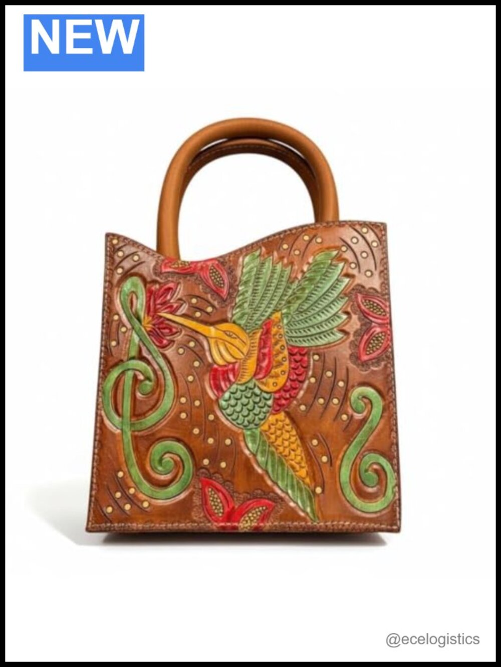 Handcrafted Tooled Genuine Leather Shoulder Bag with Magnetic Closure